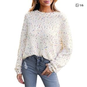 Pink Lily Confetti Popcorn Sweater Distressed Rainbow